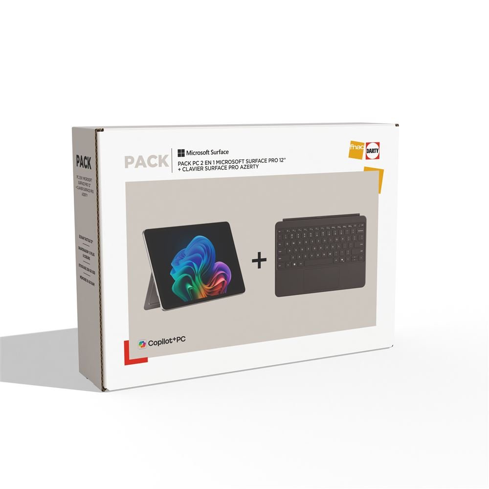 Pack PC Hybride 2 en 1 Microsoft Surface Pro 12'' Ecran Tactile Copilot+ Snapdragon® X Plus 16 Go