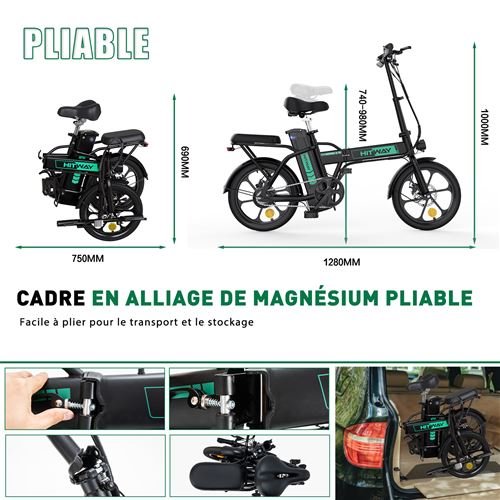 Vélo Électrique pliable - HITWAY BK5 - Pneu 16 pouces - Noir – Image 4